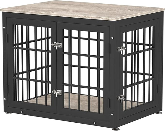 32 Inch Heavy Duty Dog Crate Furniture for Medium and Small Dogs, Decorative Pet House End Table, Wooden Cage Kennel Furniture Indoor, Grey