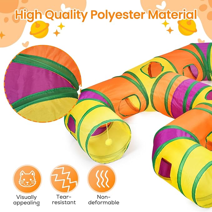 Petizer H-4-Way Collapsible Cat Tunnels for Kittens Indoor Entertainment, Washable Cute Cat Tube Toys with Interactive Playing Balls,Tear-Resistant Pet Tube, Cats, Kitten, Kitty, Puppy, Rabbit