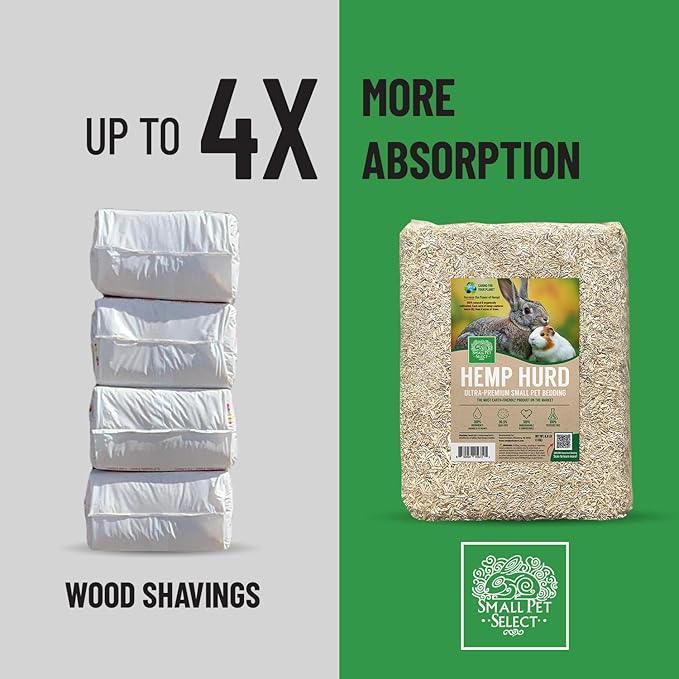 Small Pet Select Hemp HURD Ultra-Premium Small Pet Bedding, Biodegradable Animal Bedding, Eco Friendly Odor Control for Rabbits, Guinea Pigs, Hamsters, and Other Small Animals, 6.6 lb