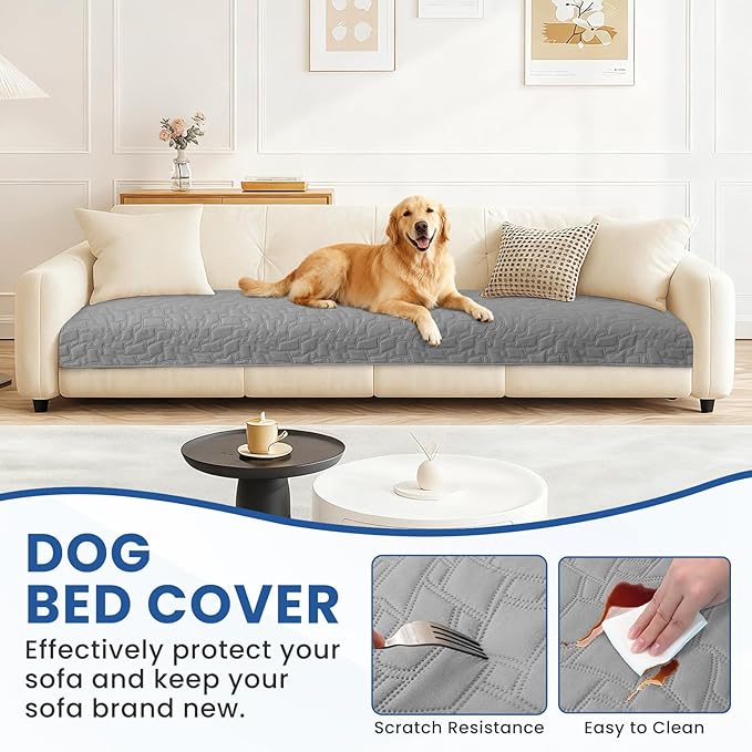 Waterproof Dog Bed Cover, Non-Slip Dog Blanket for Couch, Couch Covers for Dogs Washable, Pet Blanket for Furniture, Pet Bed Mat for Sofa, Car, Couch Protector (52x82 Inch, Light Grey)