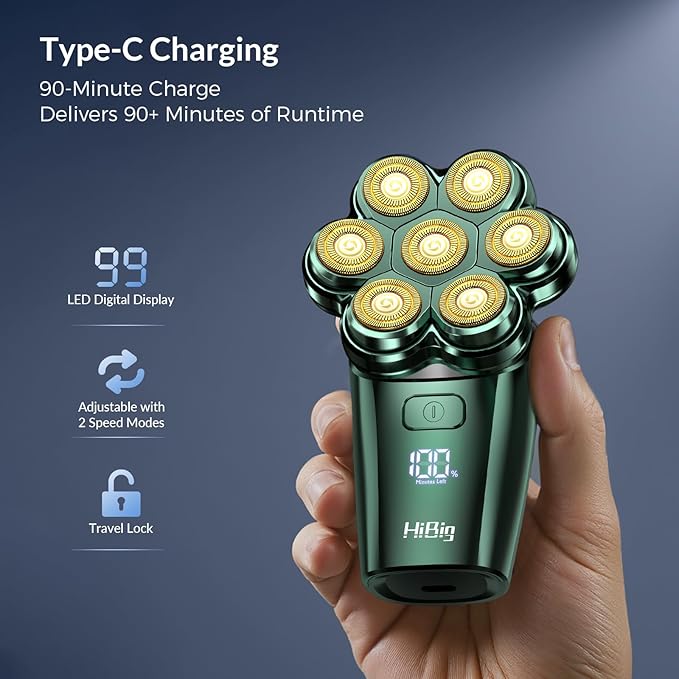 Head Shavers for Bald Men - 7D Arc Electric Razor with Magnetic Detachable Head, Waterproof Wet Dry 5-in-1 Electric Shaving & Grooming Kit, LED Display Rechargeable Head & Body Hair Shaver