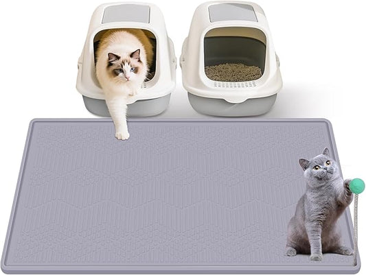 Cat Litter Mat, 38"X25" Large Litter Box Mat, Waterproof and Easy to Clean Silicone Cat Mat for Litter Box, Mat Litter Trapping Mat for Scatter Control, Keep the Floor Clean (Gray)