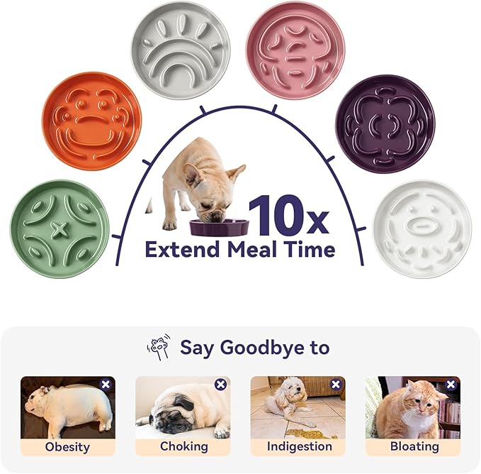 Ceramic Dog Slow Feeder Bowl - Small Dog Food Dish with Maze Puzzle Design - Slow Eating Puzzle Feeder for Pet Feed & Food Control - Whisker-Friendly Bowl for Cat Feeding - 6.3 Inch - 180 g - Pink