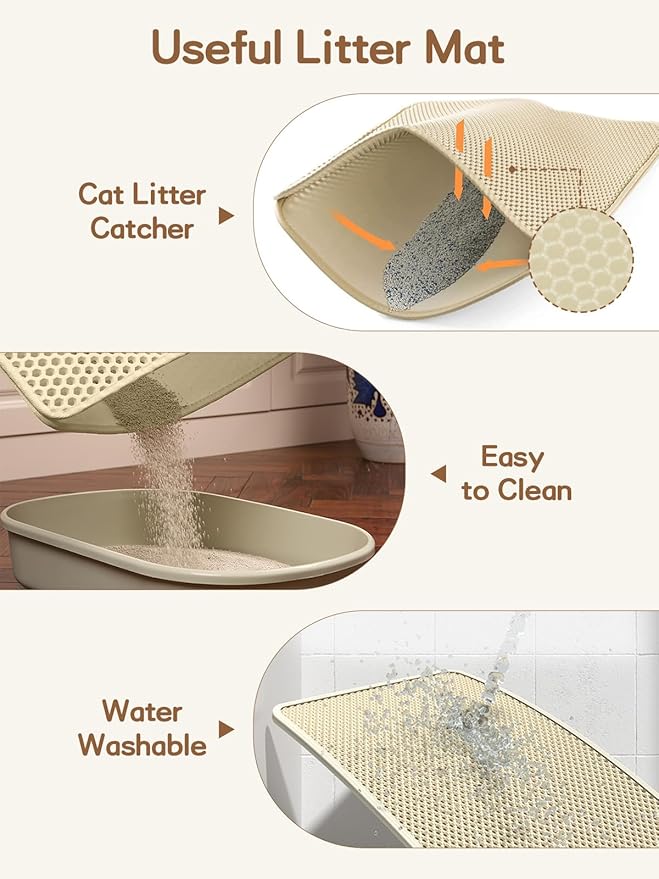 Wooden Cat Litter Box Enclosure, Hidden Litter Box Furniture with Litter Mat, Multi-Functional Cat House, for Living Room Bedroom Indoor, 23.2 x 17.7 x 19.3 inches, Natural