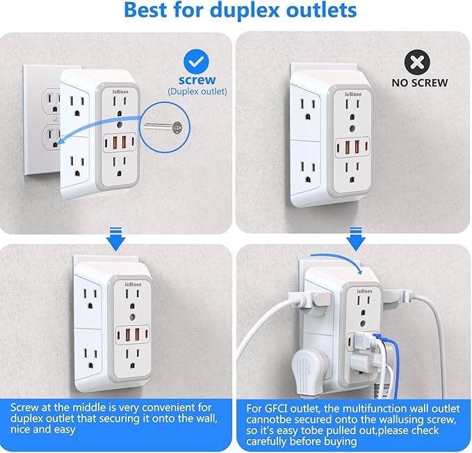 3 Pack Surge Protector Outlet Extender, 6 Outlet Splitter with 4 USB Ports (2 USB C), Multi Plug Wall Outlet 1050J Power Strip, USB Wall Charger for Home Office Kitchen Travel