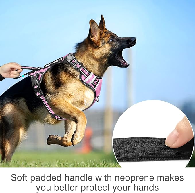 WINSEE Service Dog Vest No Pull Dog Harness with 7 Dog Patches, Reflective Pet Harness with Durable Soft Padded Handle for Training Small, Medium, Large, and Extra-Large Dogs (Medium, Pink)