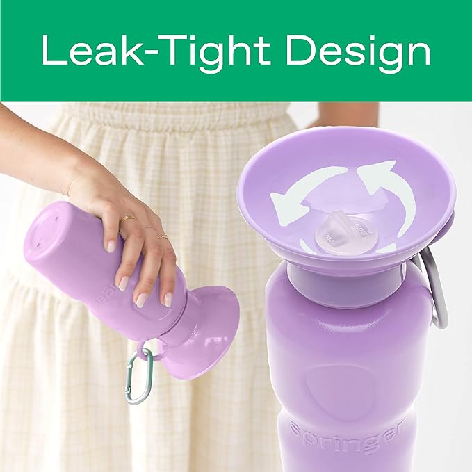 Springer by Springland Dog Water Bottle | Portable Travel Water Bottle Dispenser for Dogs | Dog Gift Seen on Oprah's Favorite Things, Shark Tank | Leak-Proof Bottles | BPA-Free 15oz Lilac