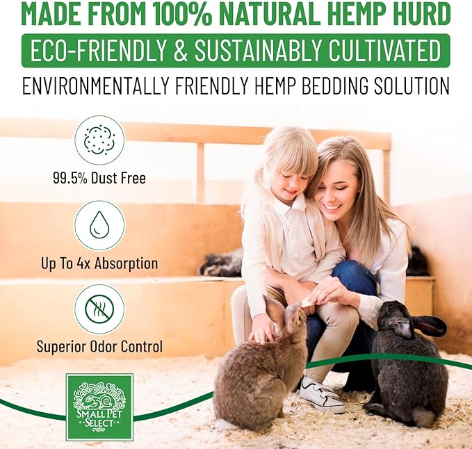 Small Pet Select Hemp HURD Ultra-Premium Small Pet Bedding, Biodegradable Animal Bedding, Eco Friendly Odor Control for Rabbits, Guinea Pigs, Hamsters, and Other Small Animals, 6.6 lb