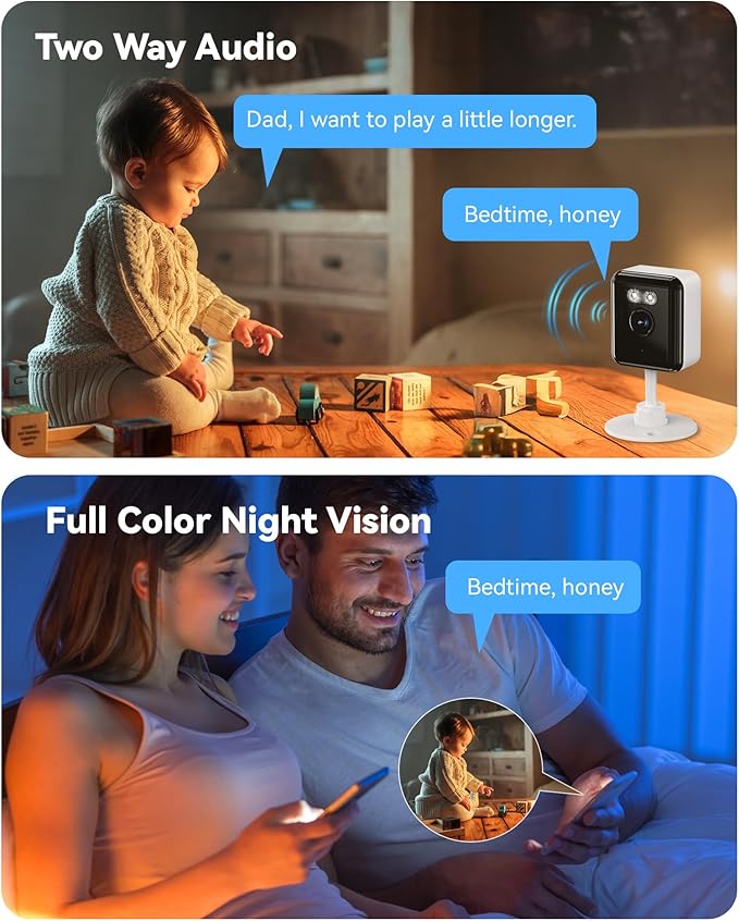 2K Cameras for Home Security, 2.4/5GHz Wi-Fi 6 Indoor Camera for Dog/Pet/Nanny/Baby with US Phone App, AI Text Recognition, Smart Search, Color Night Vision,2 Way Talk Mini Cam,Human Detection,2 Packs