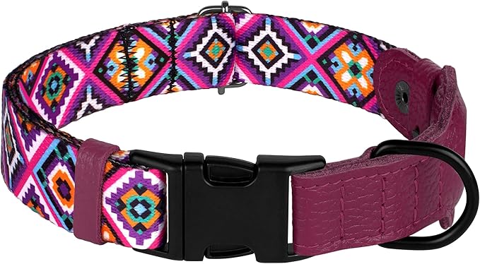 AirTag Dog Collar with Metal Buckle - Printed Nylon Soft Leather Dog Collar with Apple AirTag Holder - Secure Tracking GPS Pet Collars for Girl Boy Small Large Dogs (M, 14"-18" Neck Fit, Aztec)