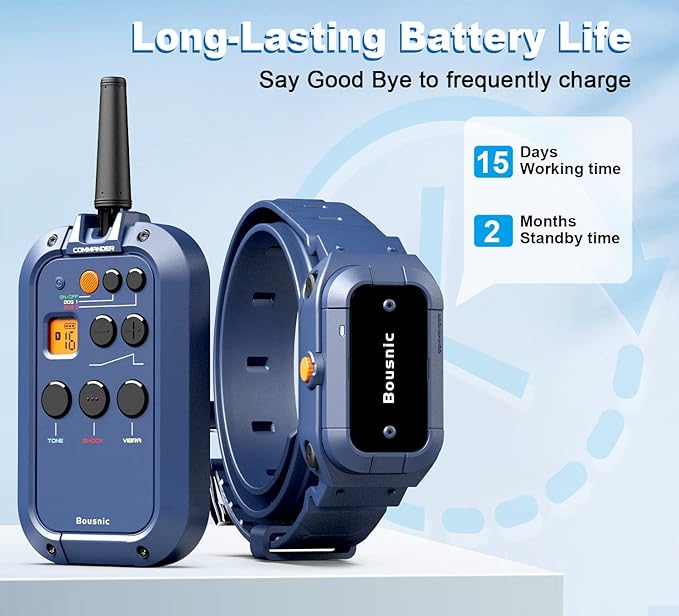 Bousnic Dog Shock Collar with Remote - ¾ Mile Electronic Training Collar for (15-140lbs) Medium Large Dogs, Waterproof Rechargeable Dog E Collar with 3 Modes, Beep, Vibration, Safe Shock(1-16 Levels)