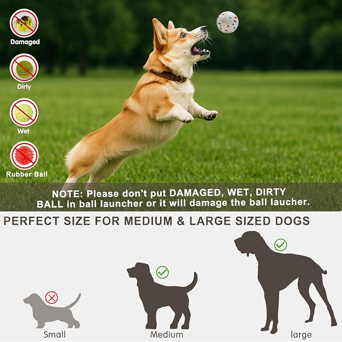 Large Automatic Dog Ball Launcher with 6 Tennis Balls (2.5"), Dog Ball Thrower for Medium & Large Dogs, 3 Adjustable Distance 26-78FT, Remote Control Launcher for Outdoor