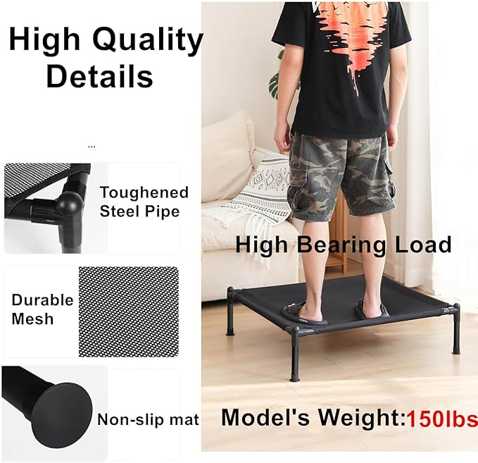 Elevated Dog Bed for Dogs, Portable Indoor & Outdoor Cooling Mesh Raised Dog Bed Cots with Skid-Resistant Feet (Medium)