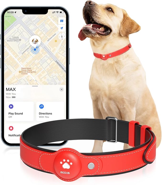 GPS Tracker for Dogs, 2 in 1 Pet Tracking Smart Collar (Only iOS), No Monthly Fee GPS Tracker Dog Collar, Real-time Location Comfortable PU Tracker Tag for Small, Medium Large Dogs(Locator Included)