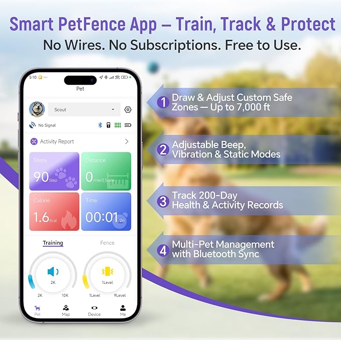 GPS Wireless Dog Fence – with Dog Collar, Remote & Free App, Custom GPS Fence, Adjustable Beep/Vibration/Static, IP67 Waterproof, Long Battery Life, for Dogs 10–120 lbs, Remote Kit
