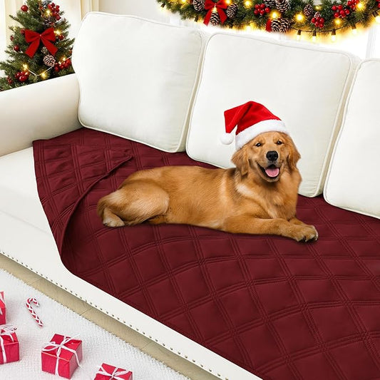 Smiry Waterproof Dog Bed Cover Blanket 30x70, Soft Reversible Pet Blanket, Washable Leakproof Cats Dogs Couch Cover for Sofa, Couch, Furniture, Lattice, Wine Red/Wine Red