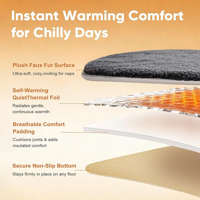 Self Warming Cat Bed Mat with Soft U-Shaped Pillow– Thickened Calming Cat Bed for Kittens and Small Dogs – Portable Washable Cats Warming Pad for Indoor or Travel Use,Black