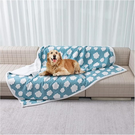Waterproof Pet Blanket,Dog Bed Covers Couch Sofa Stylish Jacquard Pets Throw Blankets for Puppy Cats Washable Reversible Furniture Protection Covers (Blue Cloud,S)