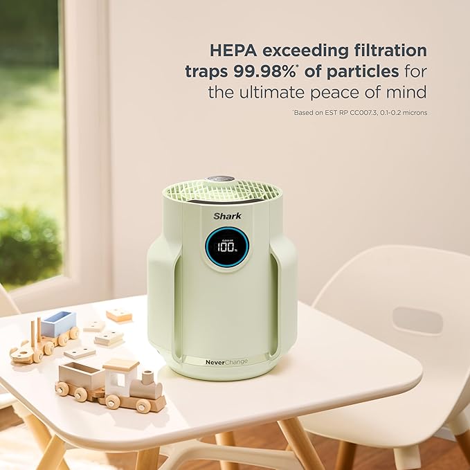 Shark Air Purifier for Home, NeverChange Compact Pro, for Bedroom, Nursery, Home Office, Dorm, HEPA-Exceeding Filter, Captures Pollutants, Pet Dander, Dust, Odor, Smoke, and More, HP072GN, Honeydew