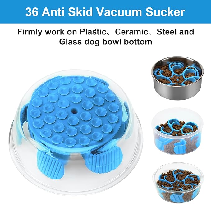 Dog Slow Feeder Bowls Silicone Spiral Pet Food Feeder Insert to Slow Down Eating for Large Medium Small Breed Dogs Perfect with Stainless Steel Glass Ceramic Pet Bowls (Blue)