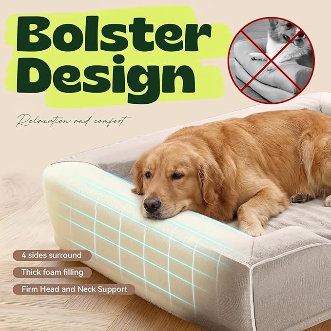 Cooling Orthopedic Extra Dog Beds with Washable Removable Cover,Cool Gel Memory Foam Couch Bed for Jumbo Dogs with Non-Slip Bottom and Egg-Crate Foam Big Waterproof,48.0" LX30.0 WX9.0 Th Beige