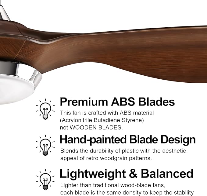 reiga 52 Inch ETL Listed High CFM Quiet DC Motor Smart Ceiling Fans with Lights Remote Control, Indoor 3 Blade Modern Ceiling Fan for Living Room Bedroom Farmhouse