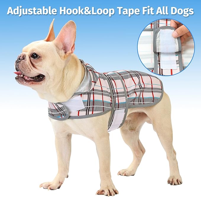 Dog Raincoats for Medium Dogs Waterproof Hooded Rain Jacket with Reflective Strips Leash Hole & Poncho Adjustable Fit (Plaid,M)