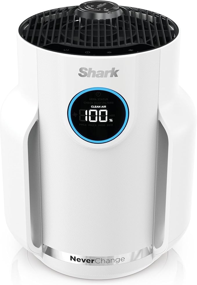 Shark Air Purifier for Home, NeverChange Compact Pro, for Bedroom, Nursery, Home Office, Dorm, HEPA-Exceeding Filter, Captures Pollutants, Pet Dander, Dust, Odor, Smoke, and More, HP072WH, 2025, White