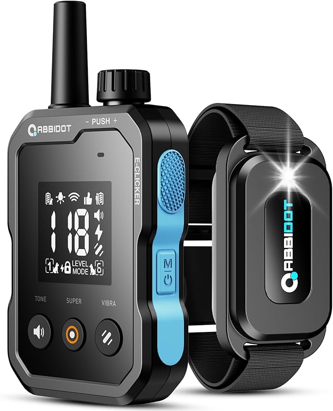 ABBIDOT Dog Shock Collar (5-120 lbs) - 4500 FT Dog Training Collar with Remote, IPX7 Waterproof with 6 Training Modes, Beep, Vibration, Safe Shock, Enhanced Night Light, Rechargeable Electric Collar