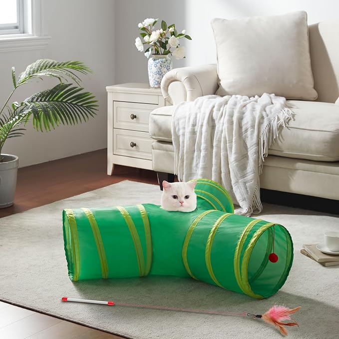 Cat Tunnels for Indoor Cats 3 Way Play Toy Kitty Tunnel Peek Hole Toy with Ball for Cat Tube Fun for Rabbits Kittens and Dogs