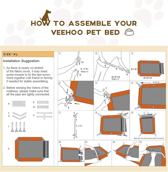 Veehoo Outdoor Elevated Dog Bed Large Sized Dogs, XL Cooling Raised Dog Cots Beds Training Platform Off Ground Hammock with Breathable Mesh, No-Slip Feet, 49"x33", Beige Coffee