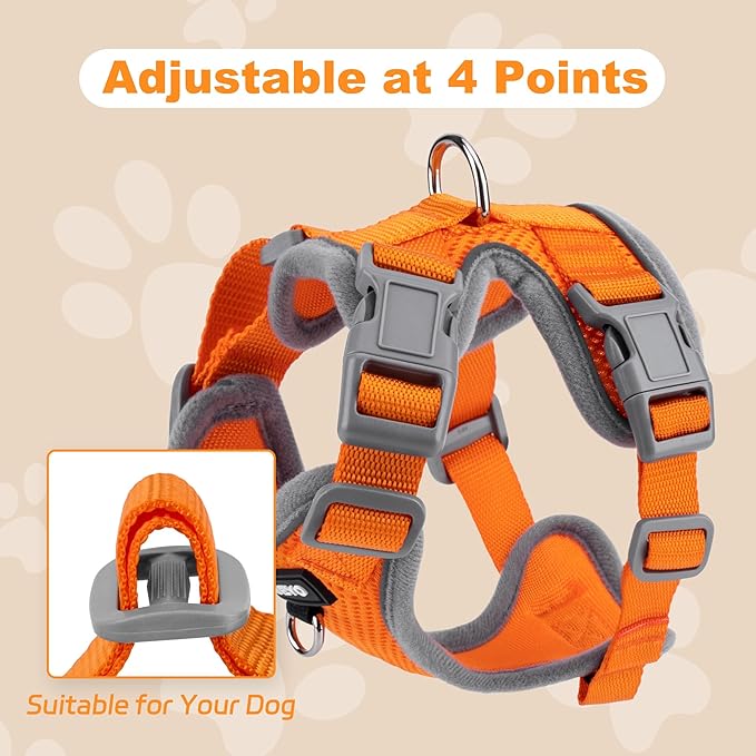 Small Dog Harness and Leash Set, No Pull Adjustable Pet Harness for Small Dogs, Breathable Mesh Rflective Dog Vest Harness (Orange, M)