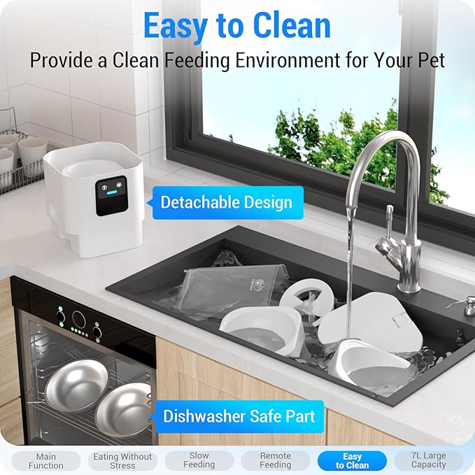 Automatic Cat Feeders 2 Cat with Slow Feed: 7L Dual Automatic Dog Feeder with 5G WiFi, Double Auto cat Food Dispenser for Multiple Pets, Detachable for Easy Clean - 29 Cup (ACF190W-B)