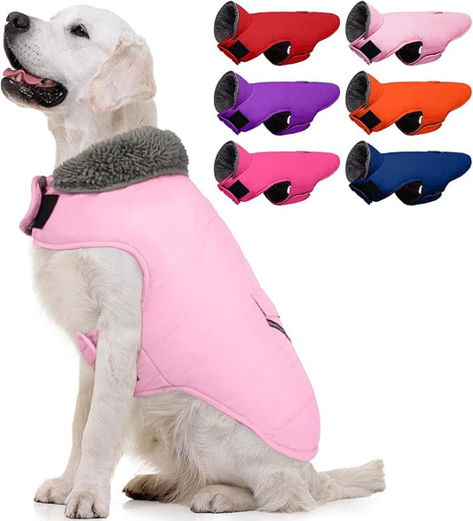 MIGOHI Warm Dog Coat - Winter Dog Jacket, Reflective Windproof Fleece Vest with Leash Hole and Furry Collar, LightPink,3XL