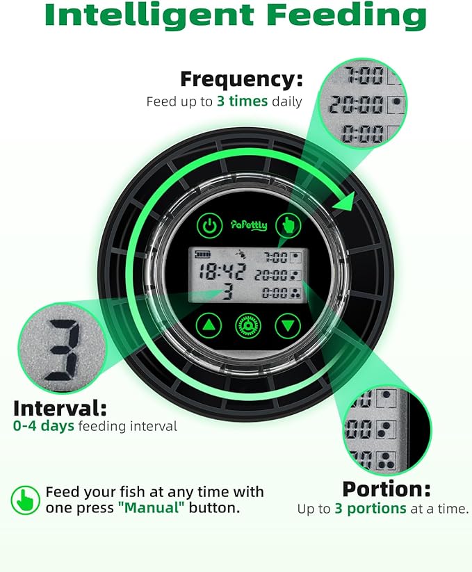 Automatic Fish Feeder for Aquarium - Auto Fish Food Dispenser for Turtle Tank with USB Cable, LCD Display, Timer, Fish Feeder for Vacation Weekend Holiday, with Feeder Spoon