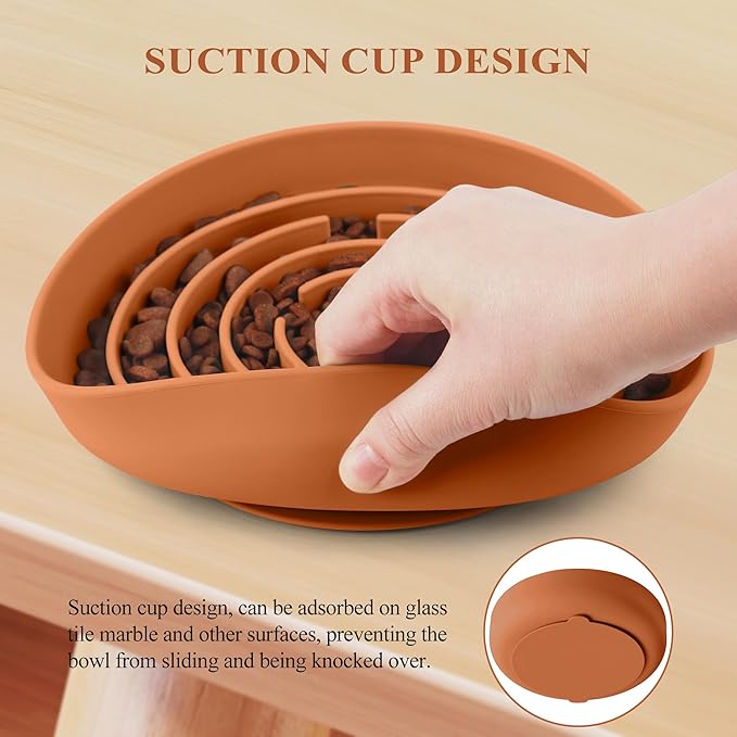 Coomazy Slow Feeder Dog Bowls, Silicone Dog Bowl with Suction Cups, Slow Feeder & Non-Slip Design, Boredom and Anxiety Reducer, Suitable for All Breed Dogs, Orange