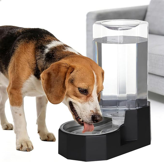 Sfozstra Large Dog Water Dispenser: 8L Automatic Black Stainless Steel Water Feeder with Specialized Brush - Gravity Design for Pets with Joint Issues - Use in Living Room Bedroom