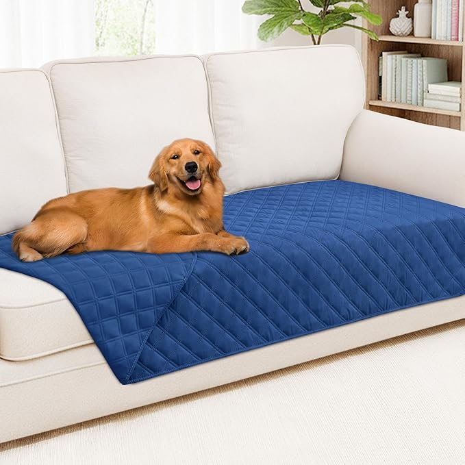 Smiry Waterproof Dog Bed Cover Pet Blanket, Soft Washable Dog Blanket for Furniture Bed Couch Sofa Reversible, Checkered (40"x80", Navy/Navy)