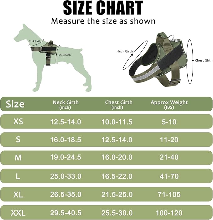 Bolux Dog Harness, No-Pull Reflective Dog Vest, Breathable Adjustable Pet Harness with Handle for Outdoor Walking - No More Pulling, Tugging or Choking (Dark Green, L)