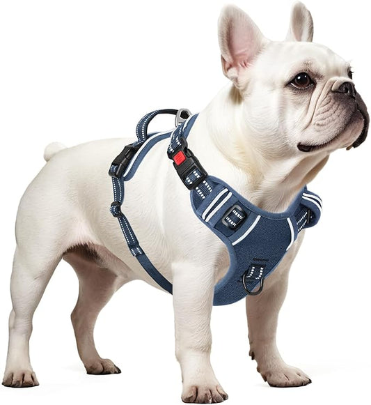 Timos Dog Harness Small Sized, No Pull Pet Harness with Neck Lockable Snap,No Choke Front Clip Dog Reflective Vest,Adjustable Metal Rings 3 Buckles,Easy Control Handle for Small Dogs Royal Blue S