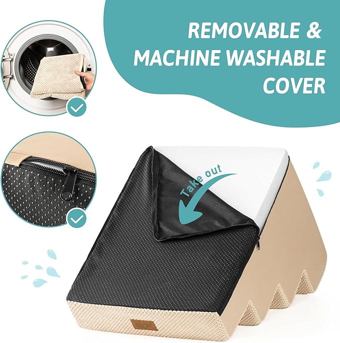 Dog Stairs for Small Dogs, 4 Tier Wider Pet Stairs for Couch and Beds, 17.7" H Non-Slip Dog Steps for Old Cats, Puppy, Small Medium Dogs, 17.7x23.6x17.7 inch, Beige