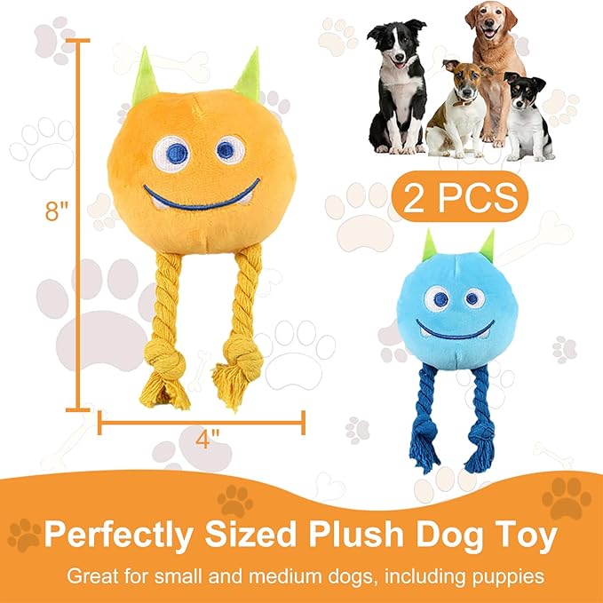 Dog Toys for Small Dogs - 2 Pack Squeaky Rope Plush Dog Toys for Small and Medium Breed, Puppy Toys to Keep Them Busy