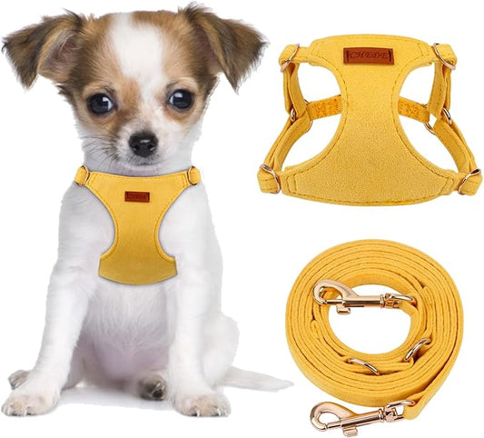 CHEDE No Pull Puppy Harness and Multifunction Dog Leash Set- 8 Colors Soft Adjustable No Choke Escape Proof Cute,Lightweight Pet Vest Harness for Small and Medium Dog (XS, Yellow)