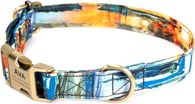 Personalized Dog Collar with Name and Phone Number Engraved,Adjustable Custom Puppy Collar,Organic Cotton Pet Collar for Small Medium Large Boy Girl Dogs