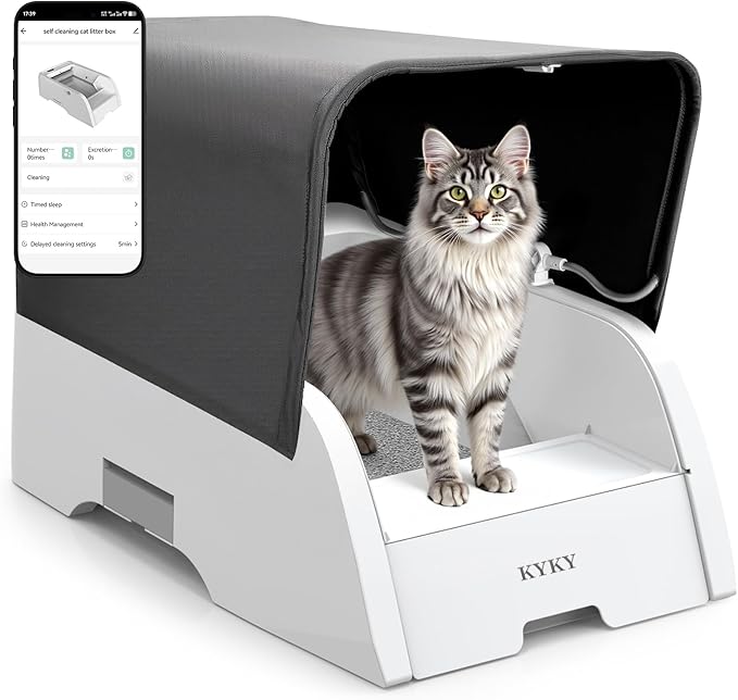 Self Cleaning Litter Box, Upgraded Automatic Cat Litter Box Self Cleaning with APP Control, Large Open Design for Single/Multiple Cats, Anti Pinch and Odorless（with Lid）