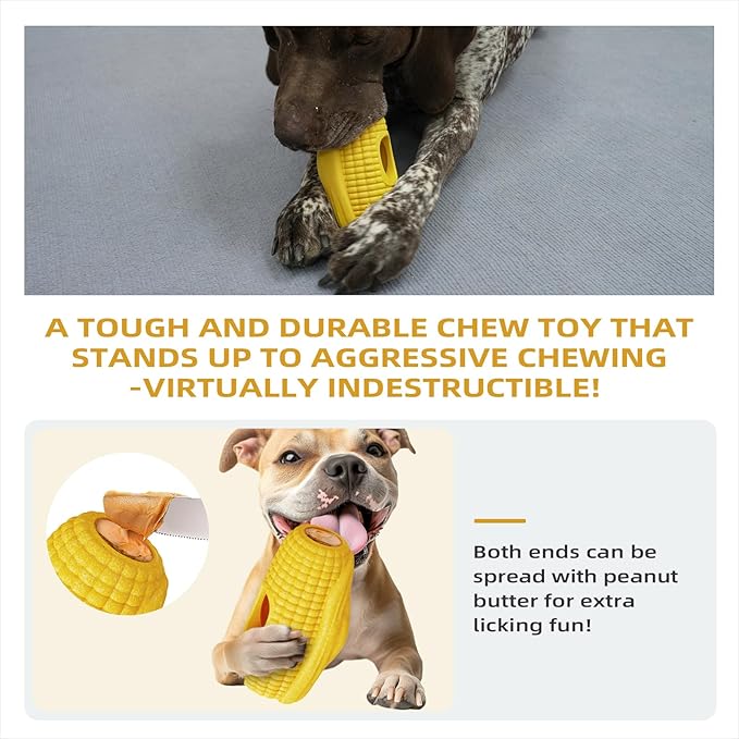 2 Pack Dog Toys for Aggressive Chewers – Interactive Indestructible Dog Toys to Keep Them Busy – Frozen Treat Toy for Large & Medium Dogs, Reduces Anxiety, Tree Stump & Corn Shapes