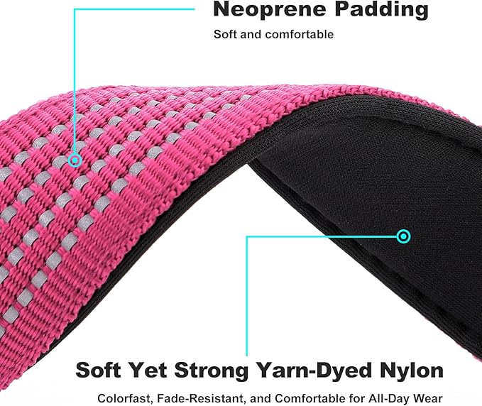 Plutus Pet Tactical Dog Collar with Tracker Packet for AirTag, Adjustable Reflective Nylon Collar, Metal Buckle, Leather-Wrapped Handle, Soft Padded for Medium Large Dogs (Pink, M)