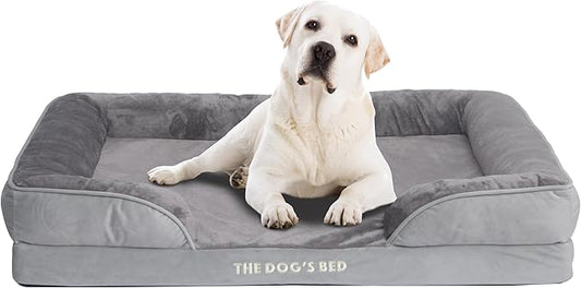 The Dog’s Bed, Orthopedic Standard Foam Waterproof Dog Bed with Standard Support, XL Silver Grey Plush, Waterproof, Supportive Dog Bed with Replaceable Covers, Veterinary Approved
