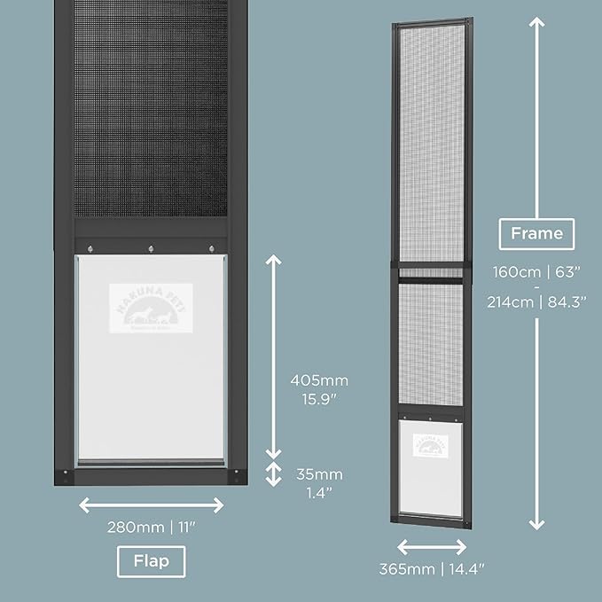 Hakuna Pets V2 Patio Pet Door Screen Insert Panel for Sliding Doors, Fits Door Track Min Ht 62.99" to Max Ht 84.25",UV Resistant Mesh, Locking Magnetic Dog Door, Easy Install and Removal,Large,Black