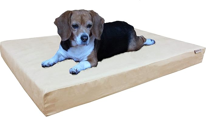 Dogbed4less Orthopedic Small Medium Cool Memory Foam Pet Dog Bed, Waterproof Liner with Khaki Microsuede Cover and Extra External Case 35X20X4 Inch